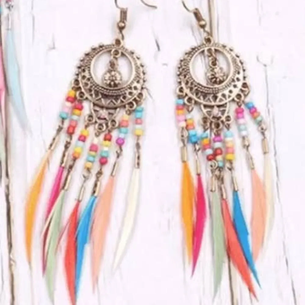 Boho Long Beads Tassel Dangle Drop Earrings Colorful Multicolored